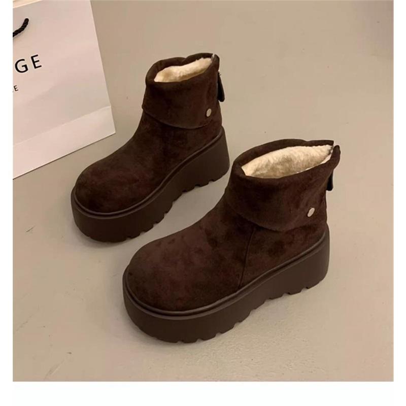 Women's Platform Snow Boots Fleece Lined Ankle Boots Zipper Short Booties