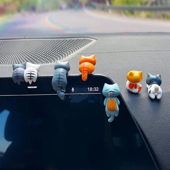 6Pcs Mini Cat Statues Car Center Console Decoration Set Adorable Simple Installation Rear View Mirror Cute Kitty Figurines