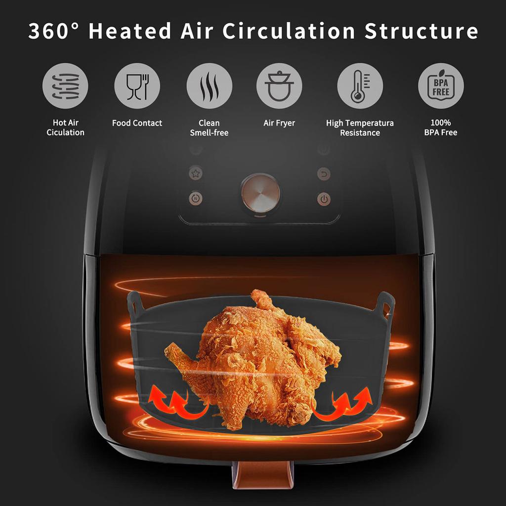 Air Fryer Silicone Pot 8 Inch Reusable Air Fryer Silicone Basket Replacement for Paper Liners BPA-Free Round Silicone Baking Pan