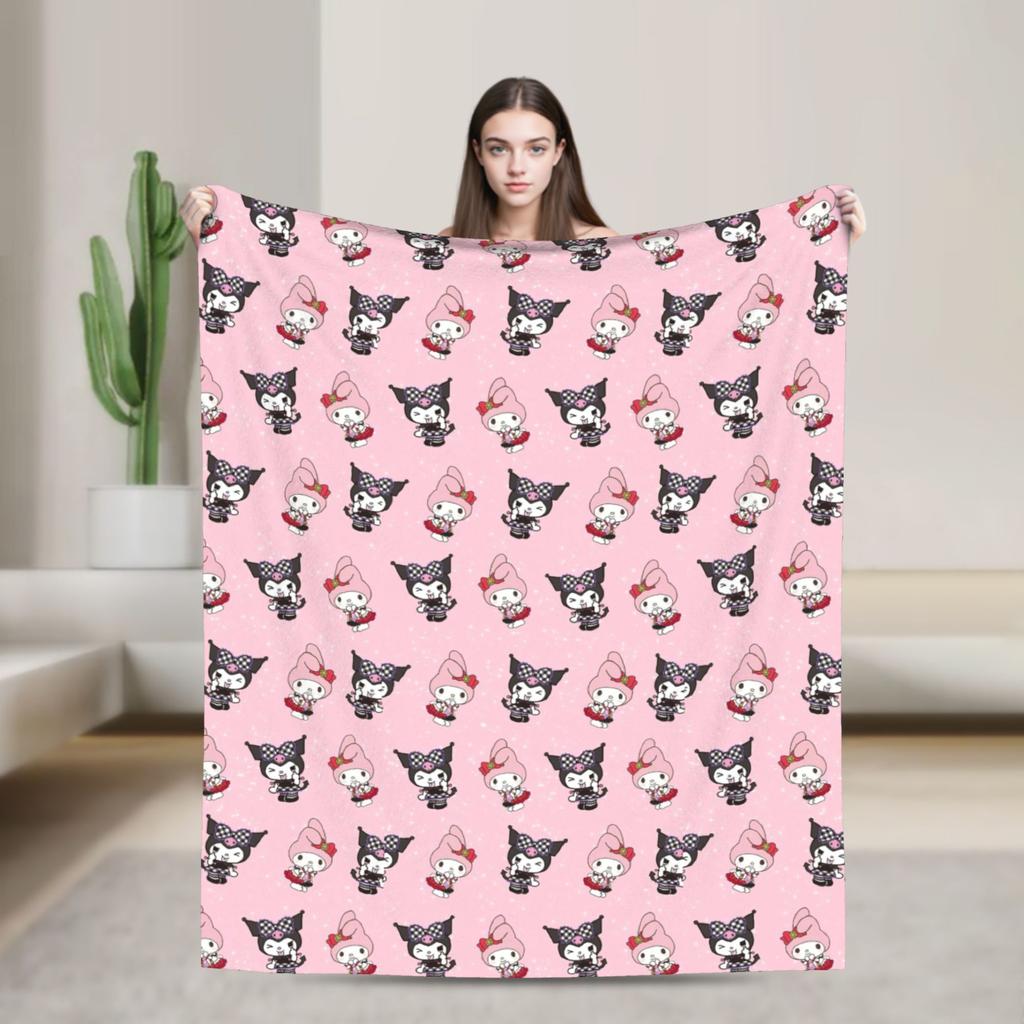 Фиолетовые пледы Kuromi Кавайный мультяшный шерстяной Потрясающие дышащие пледы для покрывала Осень/Зима