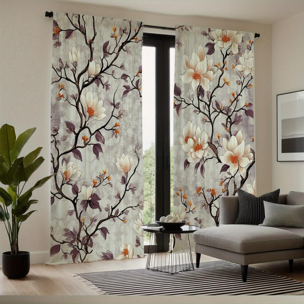 2 шт. шторы с принтом цветов магнолии, полиэстеровая ткань, машинная стирка, подходят для украшения спальни, гостиной