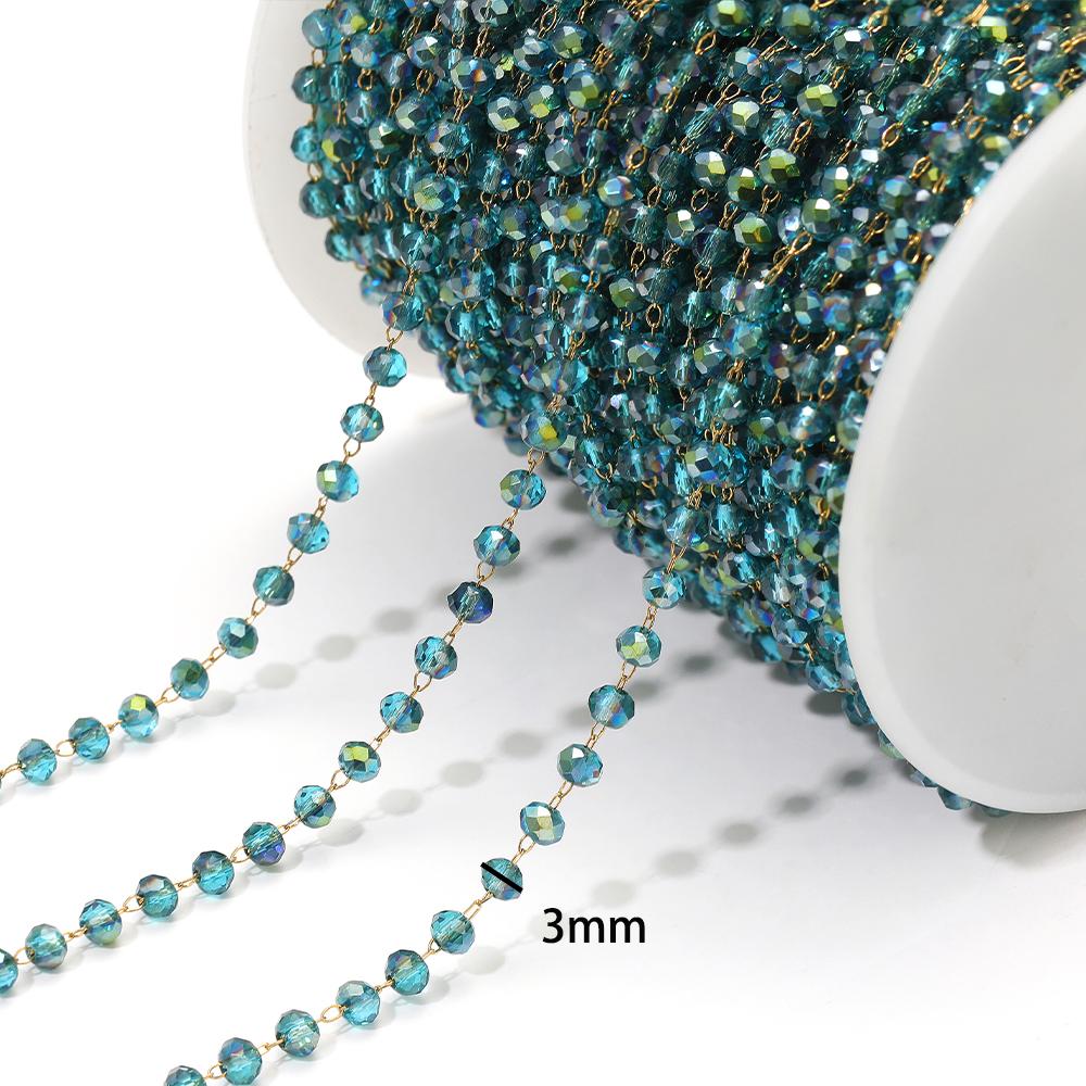 DIY Handmade Stainless Steel 18K Gold Plated 3mm Crystal Round Bead Chain for Necklace Bracelet Jewelry Making