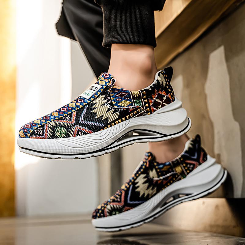 Весенняя новая обувь для мужчин парусиновые повседневные туфли трендовый принт на толстой подошве плоские туфли для скейтборда молодежные лоферы слипоны