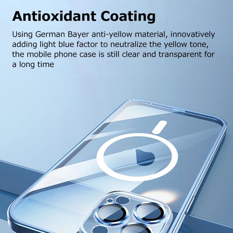 Магнитный чехол для iPhone 11 12 13 14 Pro Max, прозрачная задняя крышка Magsafe для iPhone 13 Pro Max 12, металлический каркас, бампер, линза для телефона, стекло