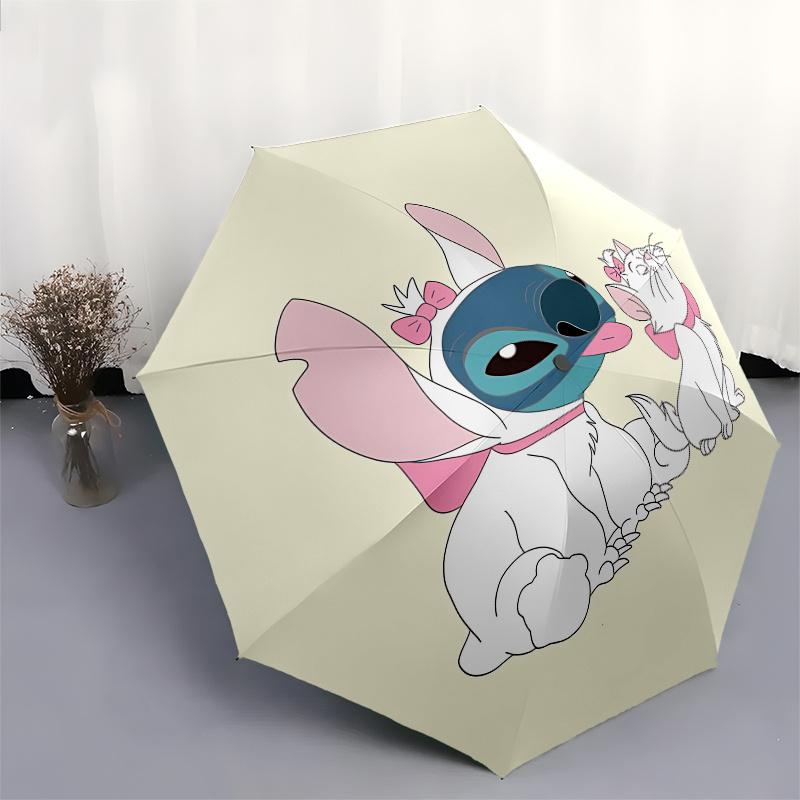 Stitch, AristoCats Automatic Opening and Closing Umbrella - 8 Ribs Portable Folding Umbrella with Plastic Handle, Suitable for Leisure and H