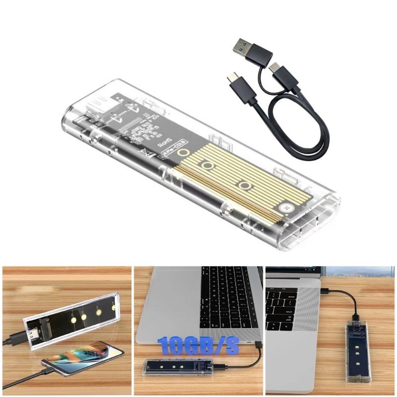 Два протокола Корпус для твердотельного диска Прозрачный USB3.2 USB C 10 Гбит/с PCIE Внешний корпус для твердотельного диска для 2230-2280 Коробка для жесткого диска