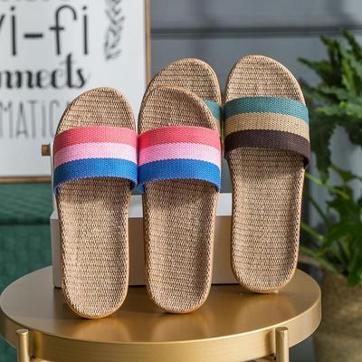 Унисекс шлепанцы на толстой подошве из ротанговой соломы и льна для всех сезонов