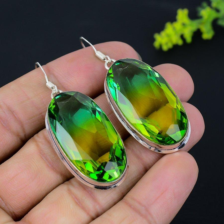 Bi-Color Tourmaline Gemstone 925 Sterling Silver Gift Jewelry Earring 2.29" Z4f56