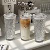Glass Cup with Lid, High-value Appearance, Universal Coffee Cup, Large Capacity, Straw Cup, Light Luxury, High-end Feeling
