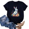 Women's Easter Bunny Print Neck Short Sleeve T-Shirt Top