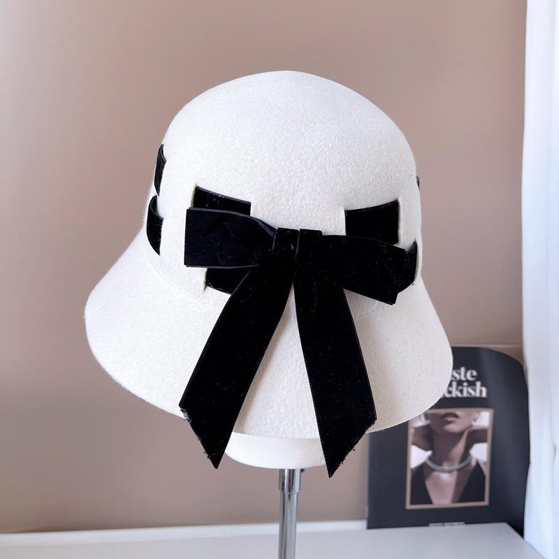 Рыбацкая шляпа из австралийской шерсти в японском стиле, высококачественная осенне-зимняя теплая фетровая шляпа, нежная модная бархатная шляпа с бантом