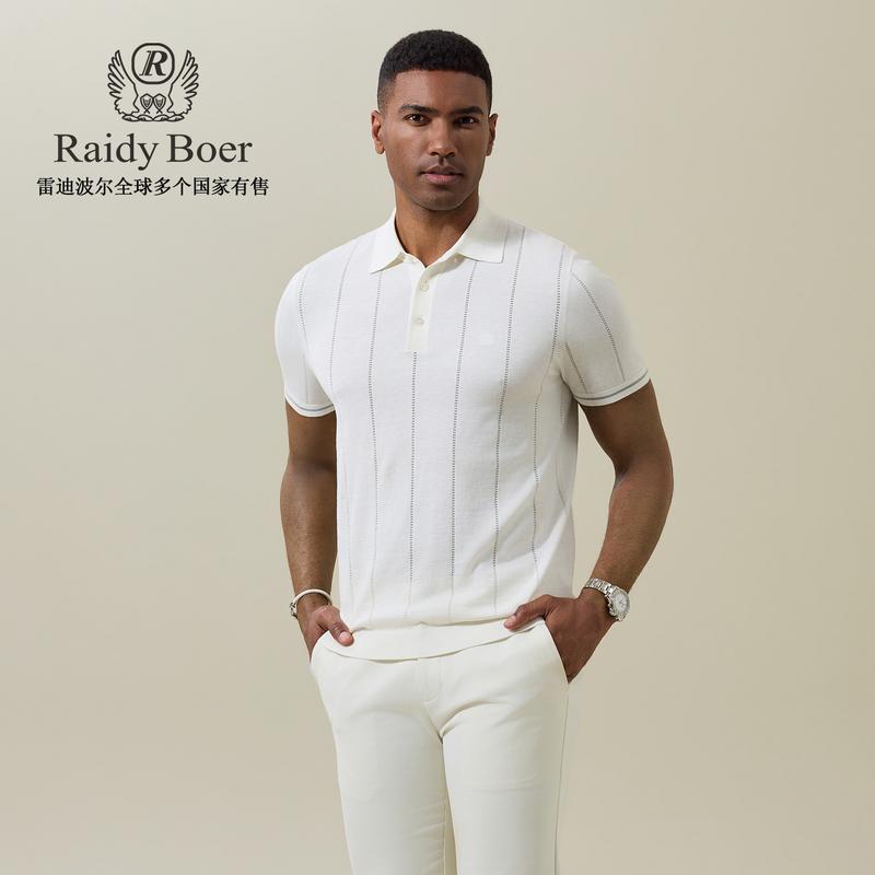 Silk hemp cotton 2026 summer men's old money style knitted short-sleeved T-shirt POLO shirt 7586