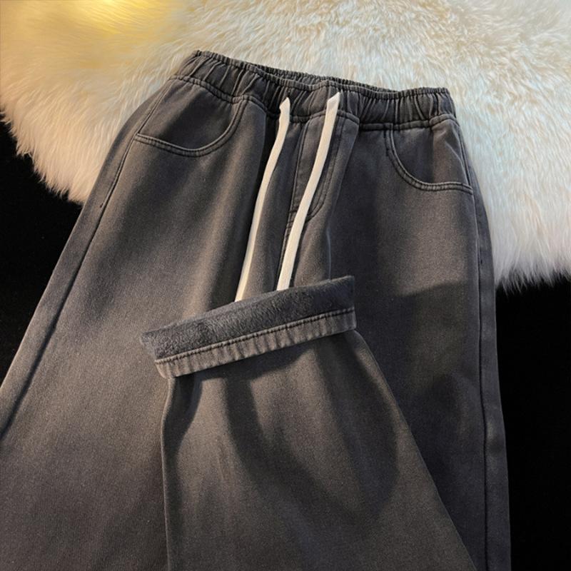 Зимние утепленные джинсы широкие джинсы мужские прямые эластичная талия вельвет уличный стиль винтажные молодежные повседневные джинсы