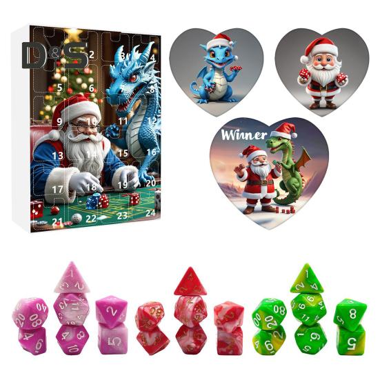 DND Dice Адвент-календарь 2024 Акриловые разноцветные многогранные игральные кости Набор для геймеров Ролевые игры 24-дневный рождественский календарь обратного отсчета