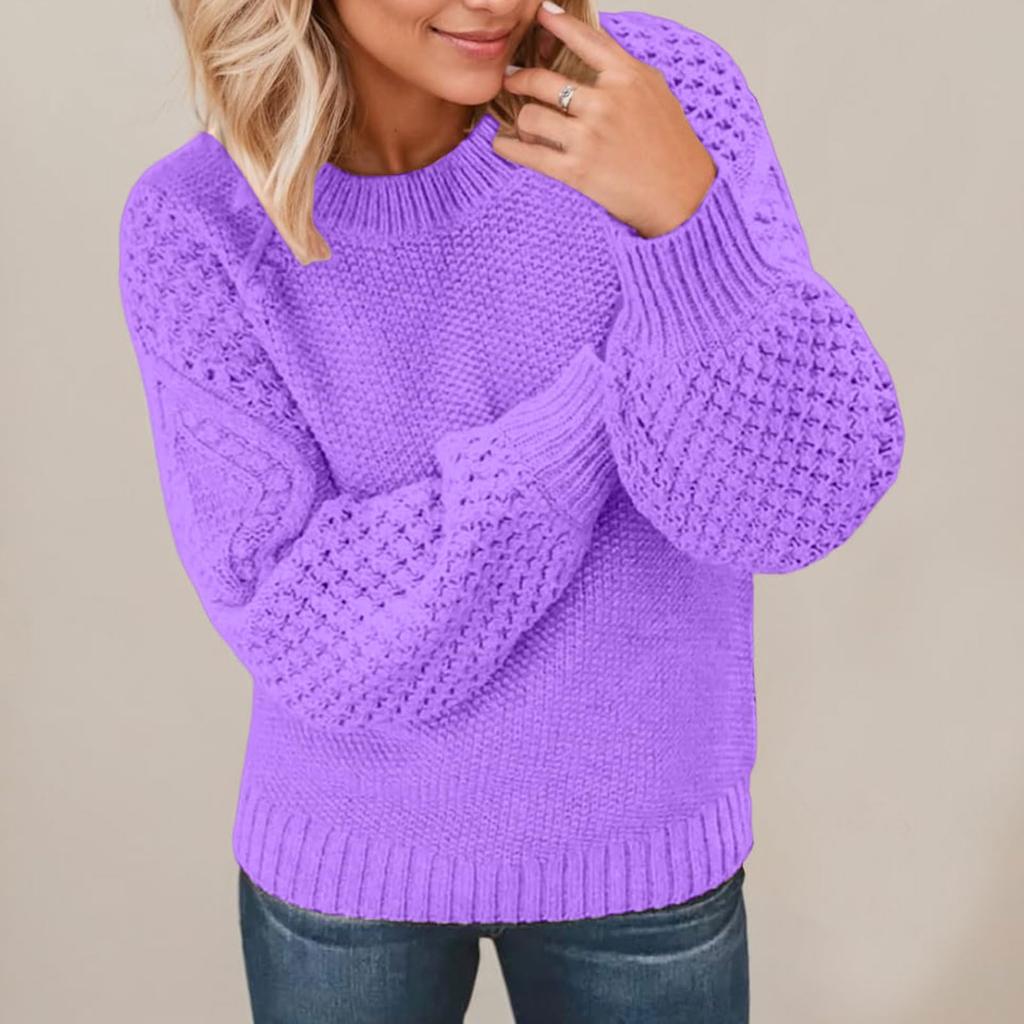 Women's Fashion Casual Round Neck Long Sleeve Cable Knit Sweater Top