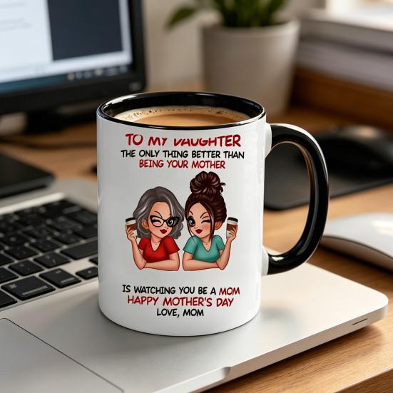 Ceramic Mug for Daughter Personalized Coffee Cup with Non-Slip Handle High-Temperature Fired Multi-Use Gift for Mother's Day Birthday