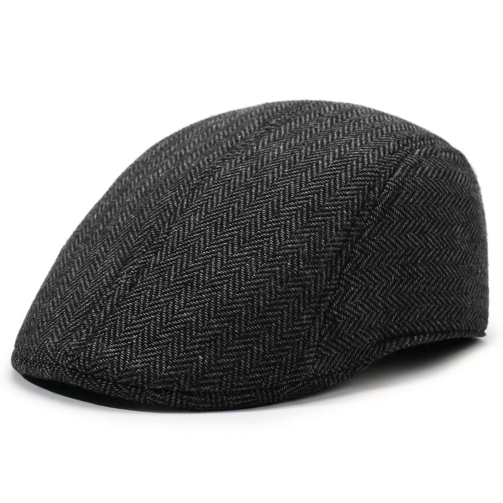 Autumn and winter new woolen herringbone plaid middle-aged and elderly men and women forward hat versatile cap newsboy hat