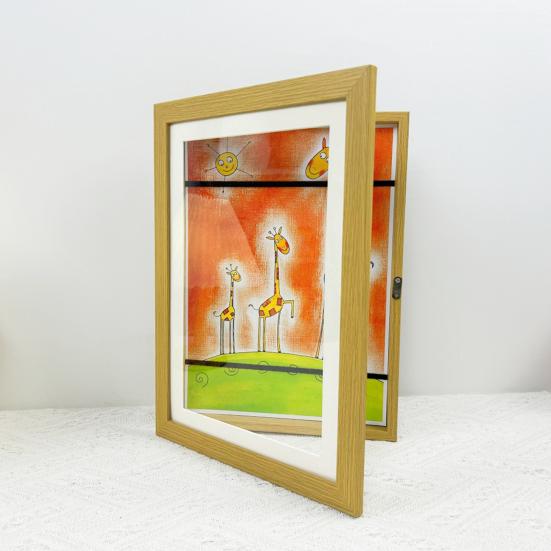 Magnetic Kids Artwork Frame with Elastic Band Front Opening Living Room Gallery Wall Hanging Children Painting Drawing Art Photo Picture Display Frame