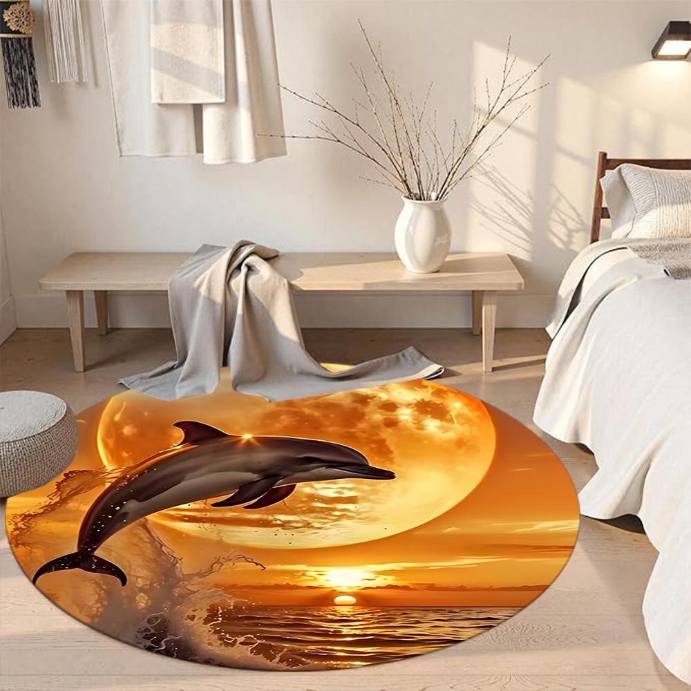 Dolphin Round Floor Mat Perfect for Entryway Living Rooms Playrooms Kitchen Antislip Round Carpet Decorate Offices Perfect Gift for Women Men