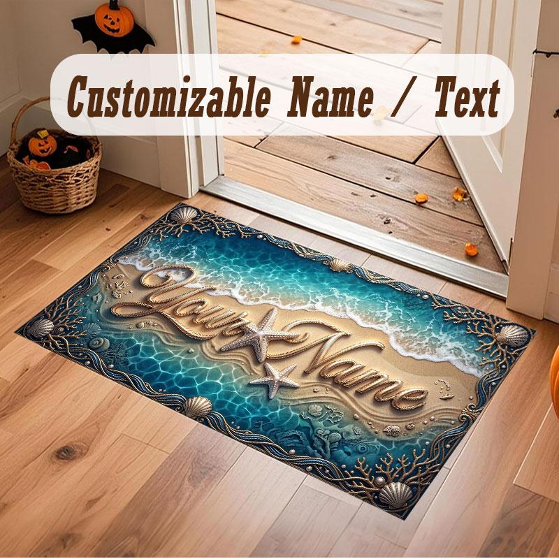 Octopus Sea Life Theme Crystal Velvet Floor Rug Personalized Custom Name Text Warm Carpet Home Decoration