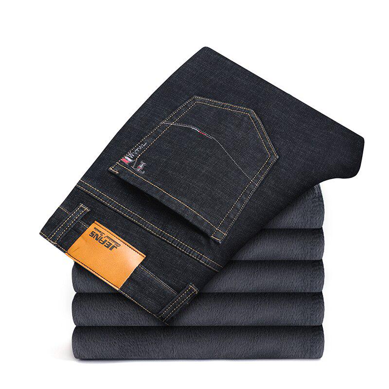 Winter Men 'S Warm Thick Jeans Plus Size Business Black Blue Regular Fit Denim Stretch Trousers Male Brand Pants