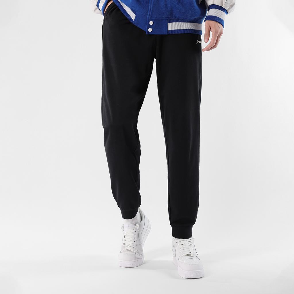 Li-Ning Letter Logo Print Crew Neck Pullover Fleece Sports Sweatpants And Hoodie Set Men Sweatpants And Hoodie Black AWDTC71-1+AKLSC99-1