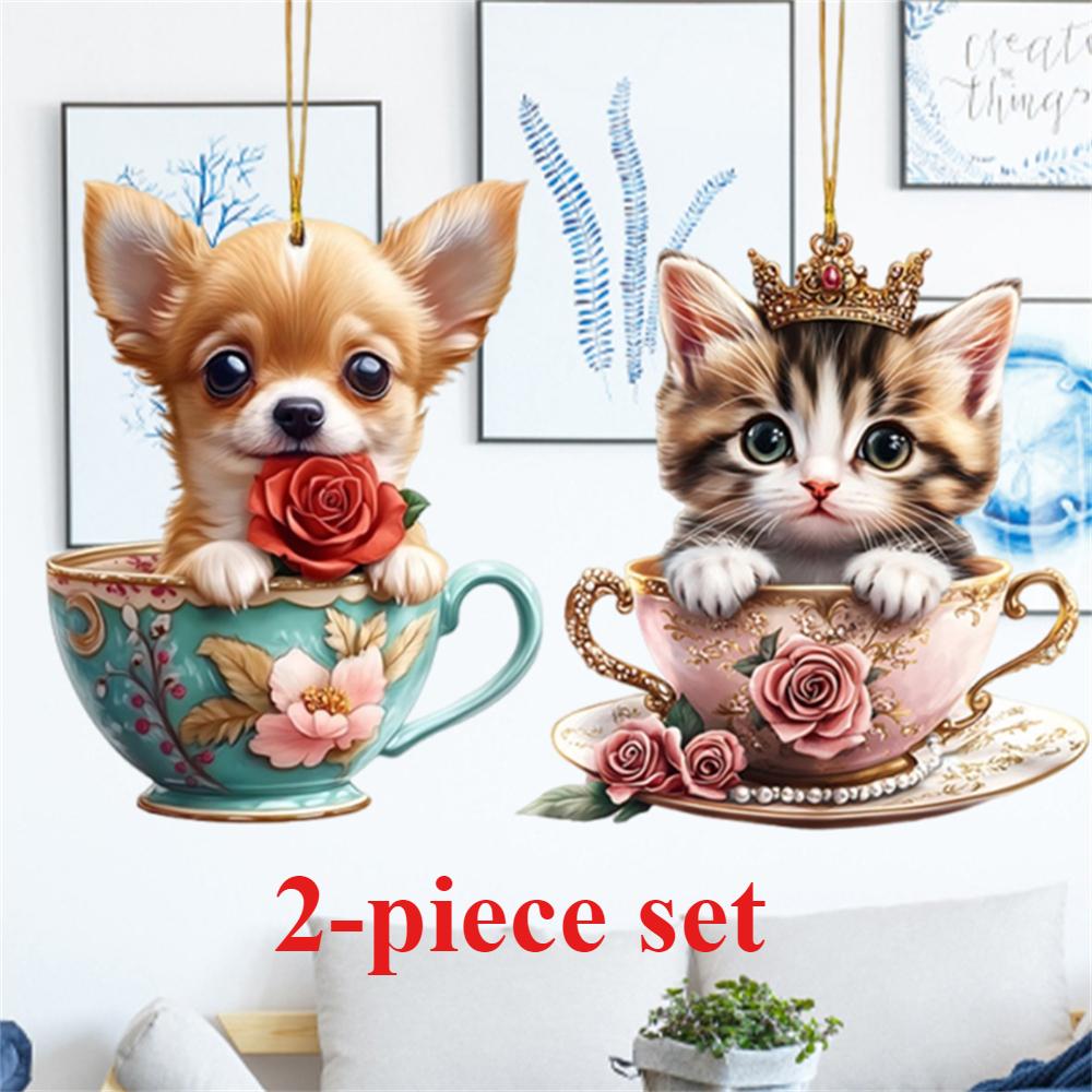 Cat and Dog Pendant, Acrylic Flat 2D Keychain, Car Rearview Mirror Pendant, Backpack Pendant, Valentine's Day, Christmas, Birthday Gift.