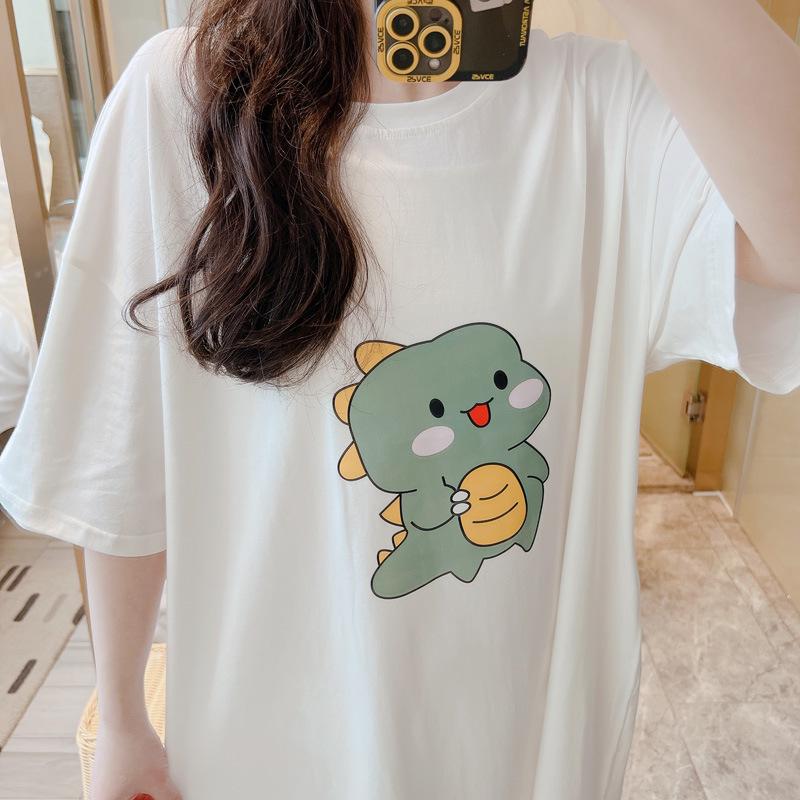 Summer Korean version of fat sister dress women's long knee long dress loose belly fat large size short-sleeved T-shirt skirt