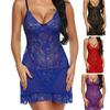 Women Nightdress Spaghetti Strap Perspective Lace Solid Color Sleeveless Sexy Soft Backless V Neck Women Nightie