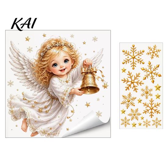 Home Window Adhesives Christmas Angel Clings, Removable PVC Static Glass Stickers for Holiday Glue Free Film Decor, Reusable Electrostatic Snowflake