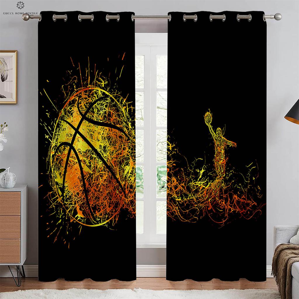 2 шт. Пламя Баскетбол 3D Печатные Шторы Машинная стирка Спальня Гостиная Кухня Клуб Декоративные Шторы