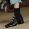 Короткие сапоги на среднем каблуке, женские осенне-зимние модные эластичные вязаные носки, повседневная обувь без шнуровки с квадратным носком, женские ботинки черного цвета