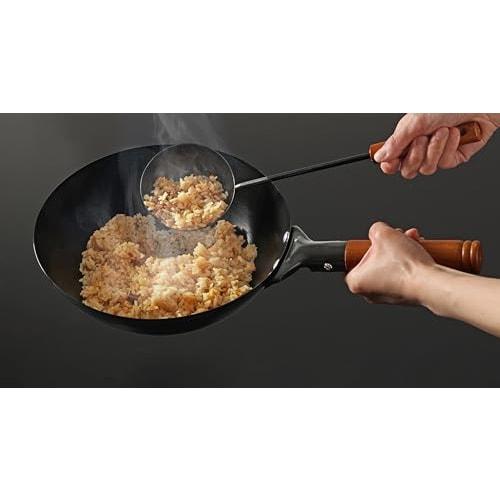Pearl Metal HC-286 26cm Deep Iron Frying Pan, Induction Compatible, with Ladle, Perfect for Fried Rice and Vegetable Stir-frying, Ideal for Chinese Ho