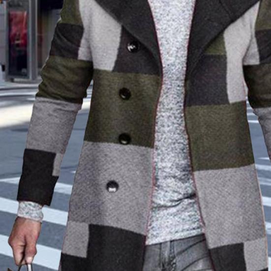 Мужское шерстяное пальто с лацканами, длинным рукавом, клетчатым принтом, однобортное, верхняя одежда, средней длины