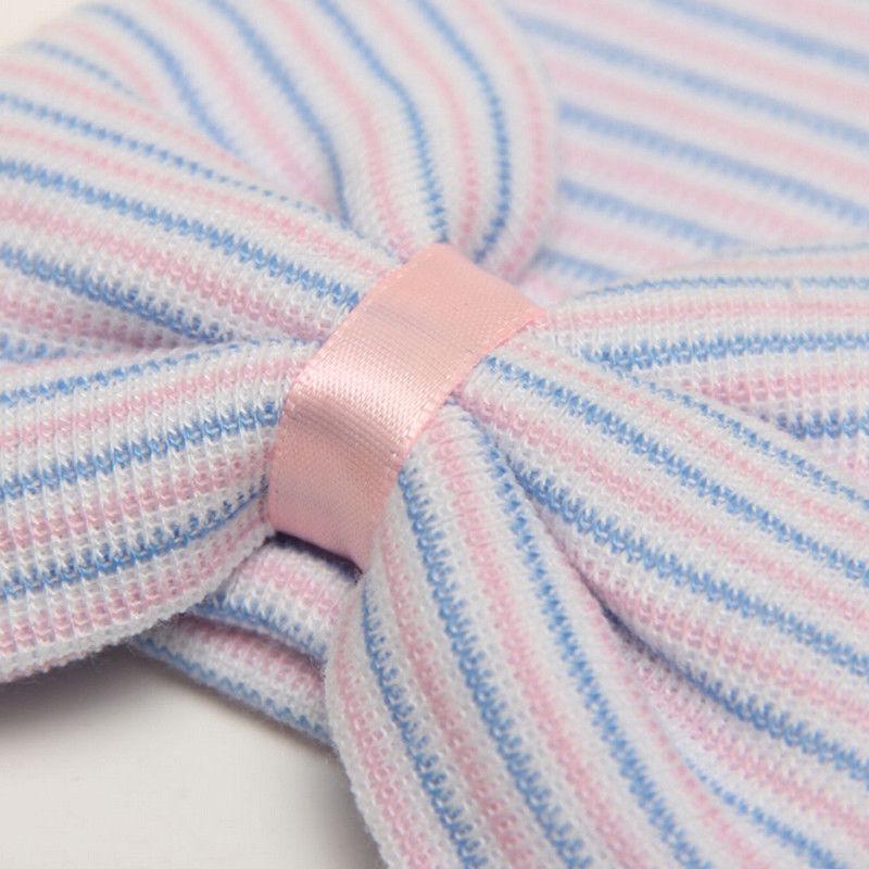 Newborn Baby Girls Striped Headband Headwear Toddler Soft Beanie Hat with Bow