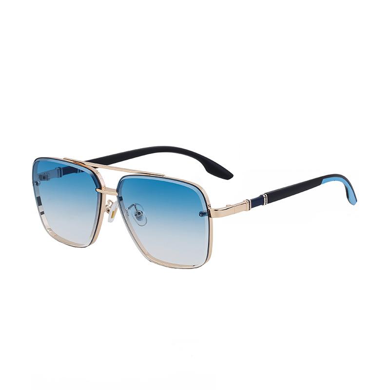 Box Sunglasses Men'S Personality Double Beam Sunglasses Metal Frame Retro Sunscreen Sunglasses