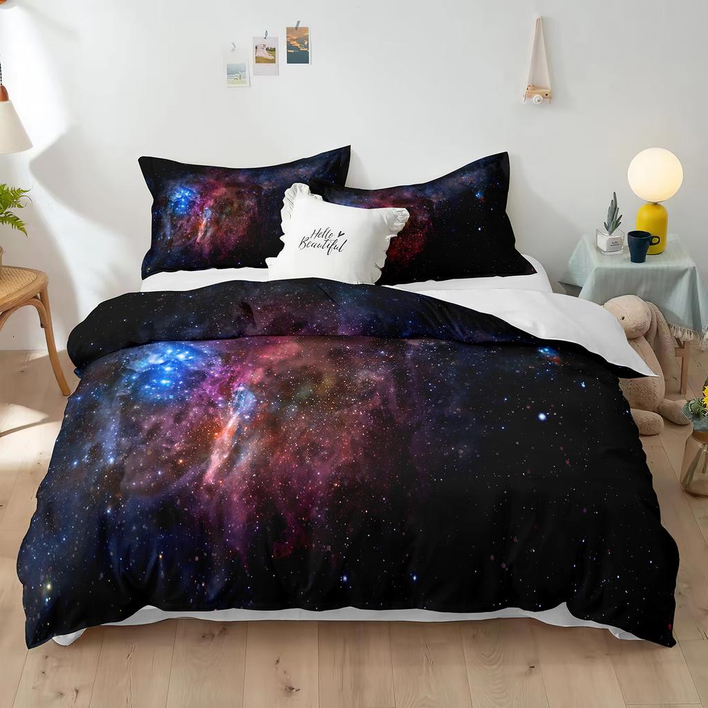 Комплект пододеяльников из полиэстера со звездным небом King Size, белая звезда, красочная галактика, звездное пространство, туманность, абстрактный космос для мальчиков и девочек