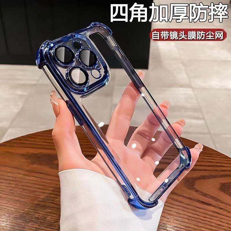 Роскошный ударопрочный чехол для телефона для iPhone 16 15 11 12 13 14 Pro Max Xs XR 7 8 Plus 6s 16e Пленка для объектива Бампер Прозрачный Воздушный чехол