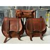 Leather Combo Kit For Motorcycle Saddle Bag Three Brown Side Pouch Panniers