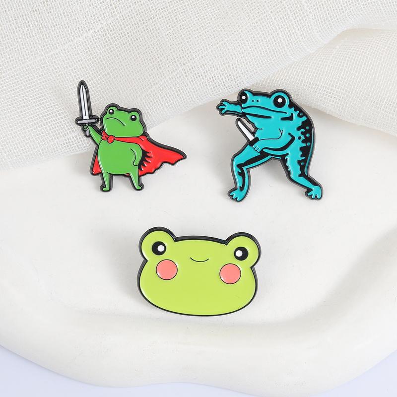 Battle Warrior Frog Enamel Pins Froggy with Cloak Sword Brooches Lapel Badges Punk Animal Jewelry Gift for Friends