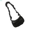 X7XC Trendy Pleated Bowknot PU Leather Shoulder Handbag Elegant Zippered Ruched Underarm Bag Purse for Students and Women