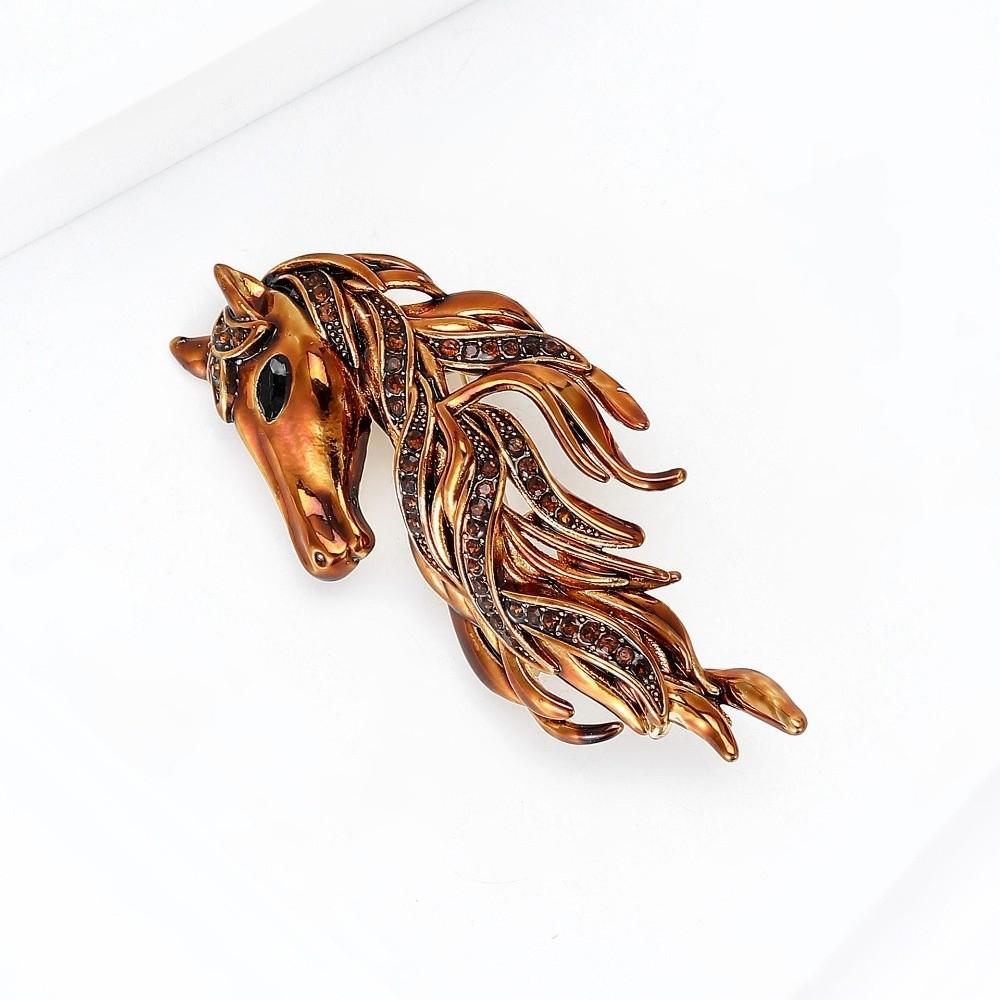 Luxury Horse Head Brooch Rhinestone Dripping Oil Enamel Jewelry Accessories Party