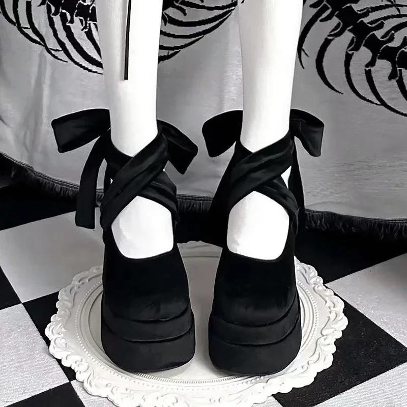 2024 Замшевые туфли-лодочки с бантом-бабочкой Женские Милые розовые туфли Мэри Джейн с перекрестным ремешком Туфли на толстом каблуке Женские Элегантные туфли-лодочки для вечеринки