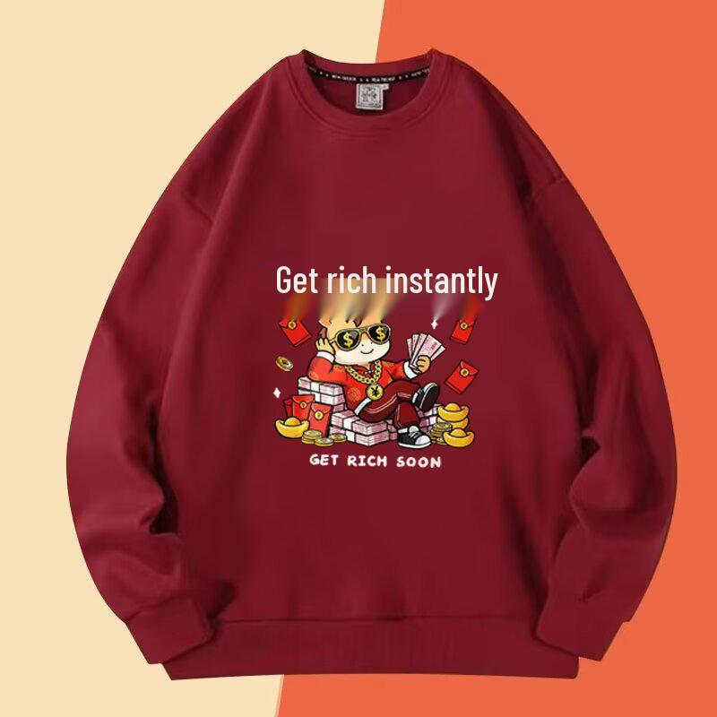 Unisex Wine Red Year of the Horse Velvet Hoodie: Zodiac-Inspired Autumn/Winter Chinese Style