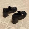 British Style Spring and Autumn Small Leather Shoes Single Shoes 2024 Lazy Loafer New Thick Heel Retro French High Heel Platform Women's Shoes