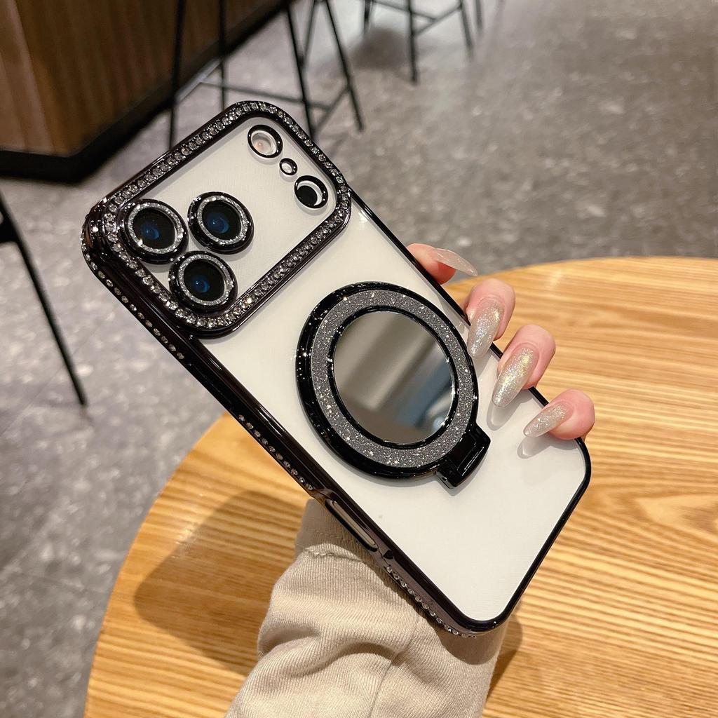Кристальный чехол для линз Lux с подставкой-зеркалом, Совместим с сериями iPhone 13-17