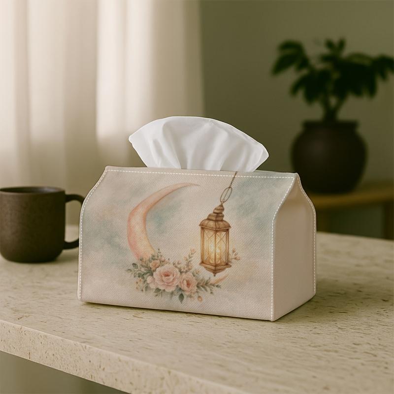 1pc Romantic Artwork Ramadan Tissue Holder, Crescent Lantern Rose Creative Home Living Room Organizer, Minimalist Color Tissue Holder, Napkin Dispense