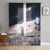 Astronaut Space Moon Tulle Curtains For Living Room Bedroom Kitchen Decoration Chiffon Sheer Voile Window Curtains Custom Drape