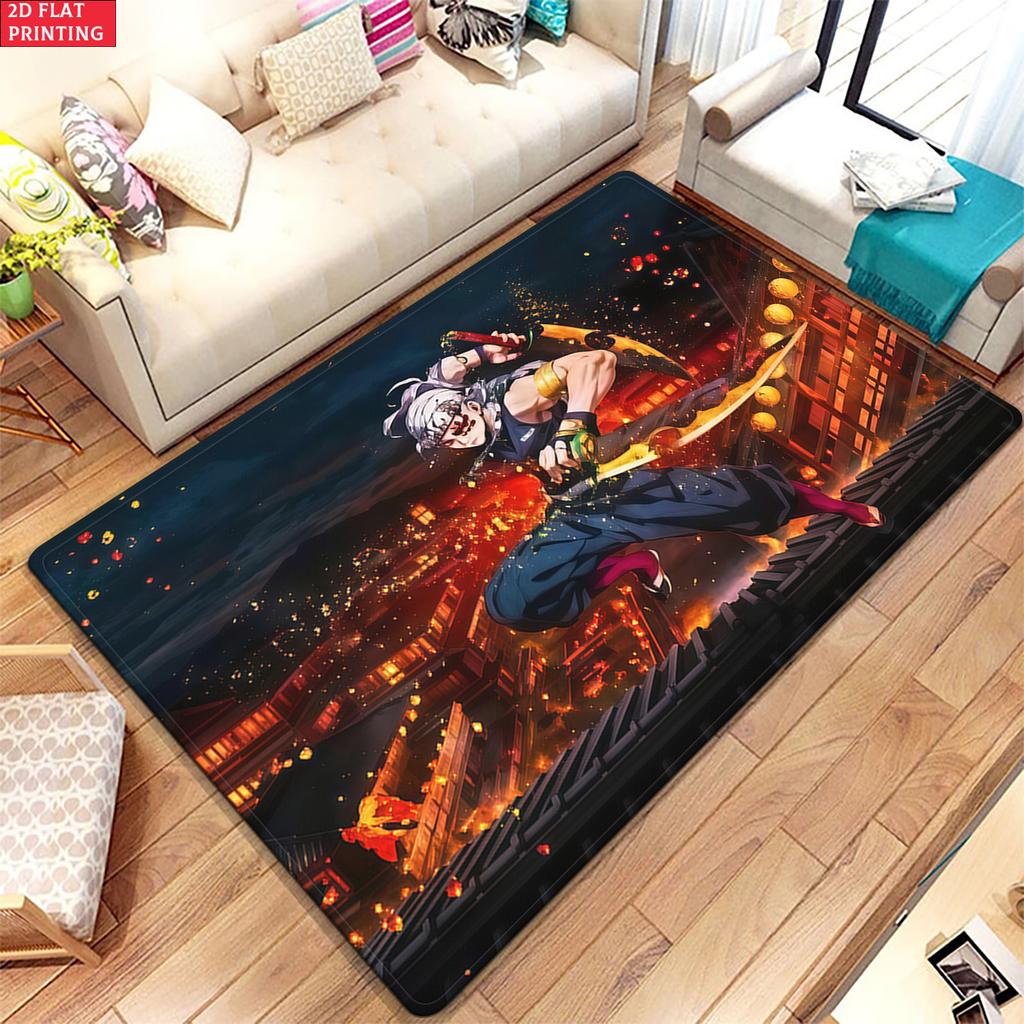 Cool Anime Warrior Printed Rug,Fire Theme Decorative Floor Carpet,Large Mat for Gamer Room,Bedroom,Living Room,Home Decor Gift