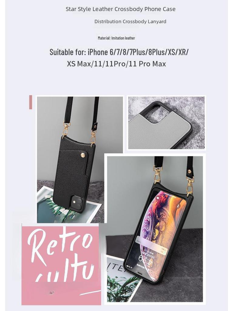 Чехол-чехол Crossbody Lanyard Leather Case для Apple 16 Pro Max — дизайн «рыбий хвост», защита от падений